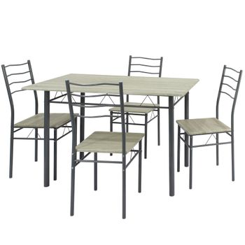 Conjunto mesa y 4 sillas comedor roble/gris, mesa 110 x 70 x 76 cm