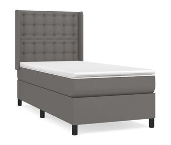 Cama box spring con colchón cuero sintético gris 90x200 cm botones