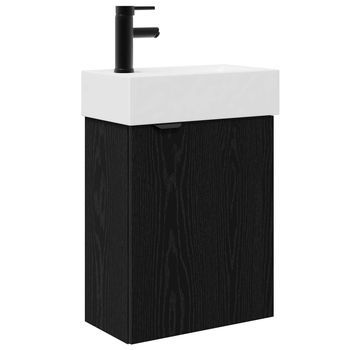 Módulo De Baño Con Grifería Roble Negro 45,5 X 22,5 X 84 Cm Vidaxl