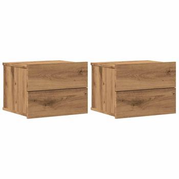 Pack 2 Uds Mesitas De Noche | Mesilla De Noche De Pared Color Roble Artisan 40x32x30 Cm