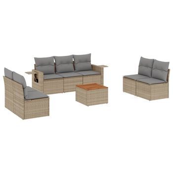 Juego De Sofás Jardín Con Cojines Beige Mezcla 8 Piezas Ratán Pe