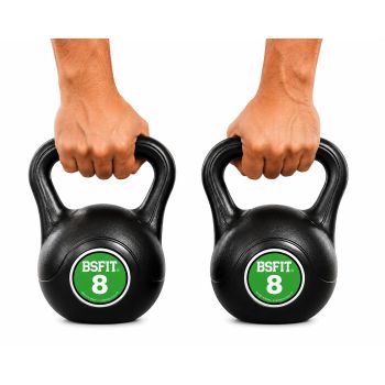 BSFIT® combo 2 pesas rusas de 8 kg - Kettlebells para Musculación y Entrenamiento de Fuerza -plástico relleno de cemento - Gimnasio en Casa