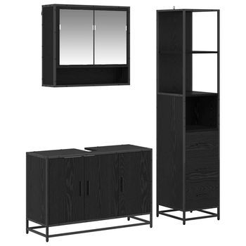 Juego De Muebles De Baño | Armario De Baño 3 Piezas Roble Negro Madera De Ingeniería