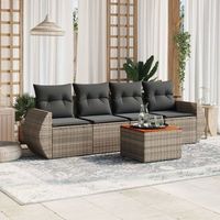 conjunto de sofas jardin con cojines 5 uds  mueble jardin mesa y sillas ratan sintetico gris cfw842506