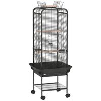 pawhut jaula para loros con ruedas perchas comederos estante y bandeja extraible 625x625x146 cm gris oscuro