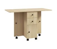 homcom mesa plegable de comedor mesa de cocina plegable con ruedas alas abatibles 2 cajones estante y armario hasta 6 personas para salon espacio pequeno 120x60x765 cm natural