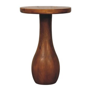 Mesita Auxiliar De Madera Maciza, Estilo Artesanal, Con Base Curva.
