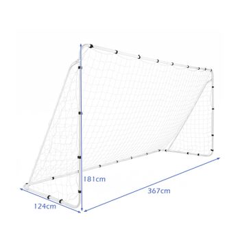 Costway Portería de Fútbol Blanca Grande 367 x 124 x 181 cm Estructura Metálica Resistente para Jardín y Entrenamiento Juvenil con Estacas Blanco