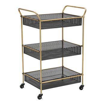 Carrito De Metal Negro Con 3 Estantes Cm 56x37x81