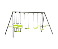 outsunny juego de columpio infantil exterior con 2 columpios asientos abatibles balancin y marco de acero columpios para ninos de 3-8 anos 355x184x186 cm verde