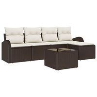 conjunto de sofa de jardin con cojin 6 pcs marron poliratan vidaxl