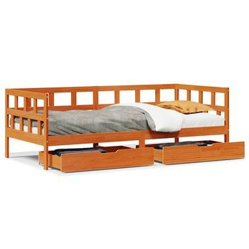 Sofá Cama Con Cajones Sin Colchón Maciza Marrón Cera 90x200 Cm Vidaxl
