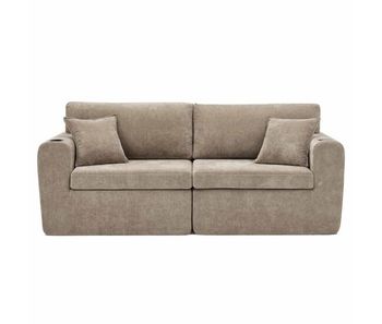 Sofá relax de 2 plazas - compacto para espacios pequeños, tejido de chenilla suave, bolsillo lateral para revistas, portavasos integrado, incluye cojines, uso en salón, despacho, habitación de invitados y apartamentos - marrón