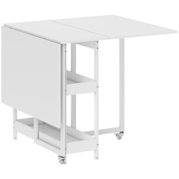 HOMCOM Mesa de Comedor Plegable de Diseño Industrial, para hasta 4 personas, estantes abiertos, flexible, metal, tablero de partículas