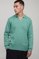 polo regular de punto con botones en el cuello verde