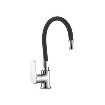 Monomando Fregadera Caño Goma Flexible Negro