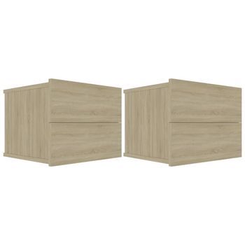 Pack 2 Uds Mesitas De Noche | Mesilla De Noche Contrachapada Color Roble 40x30x30 Cm
