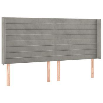 Cabecero Cama Mueble De Dormitorio Con Led De Terciopelo Claro 183 X 16 X 118/128 Cm Gris M02_0001466