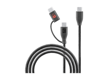 Cable USB - CellularLine Data Security, 65 W, Bloqueador de datos, C, Universal, Negro