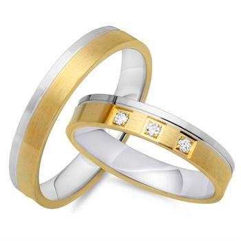 Alianzas 14 quilates oro amarillo-blanco 3 diamantes