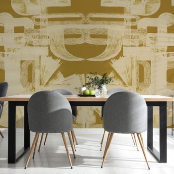 Papel pintado panorámico gráfico, amarillo 300 x 250cm