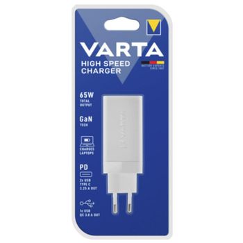 Cargador Varta 65W 3 Puertos USB-C y USB-A Carga Rápida Universal Blanco