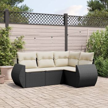 Conjunto De Sofás Jardín 4 Uds | Mueble Jardin Mesa Y Sillas Con Cojines Ratán Sintético Negro Cfw651498