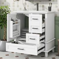 mueble de bano con lavabo - mueble de suelo - mdf y ceramica - blanco 76x46x835cm