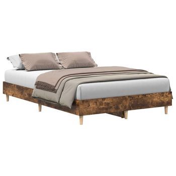 Estructura De Cama Sin Colchón Roble Ahumado 135x190 Cm Madera Vidaxl