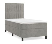 cama box spring con colchon terciopelo gris claro 90x190 cm rayas verticales