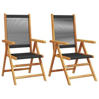 Pack 2 Uds Sillas De Jardín | Silla De Exterior | Sillón Madera Maciza Acacia Polipropileno Negro
