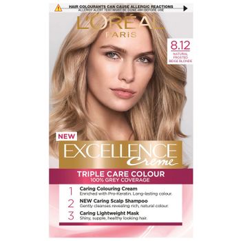 L'Oréal Paris Excellence Crème Permanent Hair Dye (Various Shades) - 8.12 Natural Frosted Beige Blonde