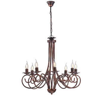 Alma - Lámpara De Araña De Hierro Lacado En Negro Con Decoración. Lámpara De Cobre Antiguo De 8 Luces, 128 Cm, Ø67 Cm, Bl130-8-nr
