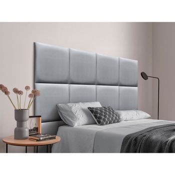 Dhome Cabecero Tapizado Para Camas De 140 De Polipiel Premium Compuesto De Paneles Autoadhesivos Intercambiables Lujo Dormitorio Acolchado (plata,