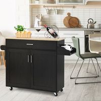 carro de cocina con ruedas de goma y repisa regulable en 3 posiciones negro 116x40x85 cm