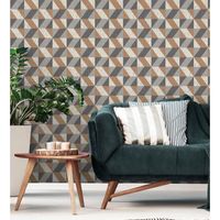 papel pintado vinilico ecologico geometrico rombos cobre beige y gris en relieve - kepler 679265 de gaulan - rollo de 10 m x 053 m