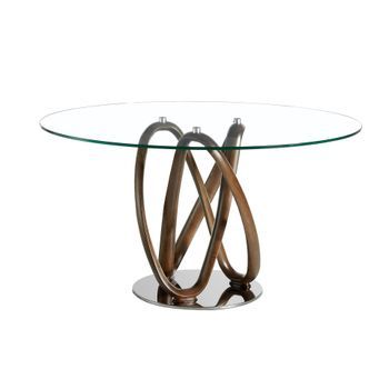 Mesa Comedor Redonda Cristal Templado Y Nogal Angel Cerdá 1021-ø130 Ø130x75