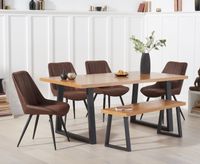 urban 180cm industrial dining table with marcel antique chairs and benches - brown 4 chairs