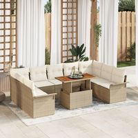 conjunto de comedor de jardin de 10 piezas con cojines beige ratan poliester v4929 unico  beige