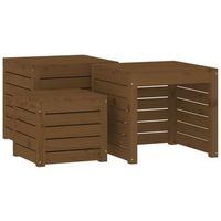 set cajas de jardin 3 pzas madera maciza pino gris marron miel cfw631300