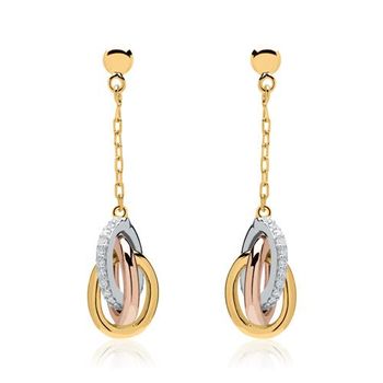 Pendientes de oro 14 quilates tricolor con diamantes