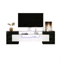 mueble de tv 200 cm con luces led y superficie de cristal mesa de tv blanco y negro alto brillo mdf