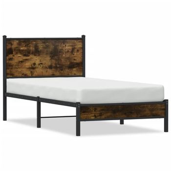 Estructura De Cama Con Cabecero Metal Roble Ahumado 90x190 Cm