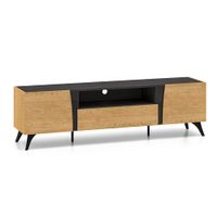 mueble tv 2 puertas 180 cm paneles de mdf madera y negro