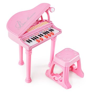 Costway Teclado de Piano Electrónico para Niños de 31 Teclas con Taburete Piano de Juguete Portátil con Micrófono LED 35 x 30 x 55 cm