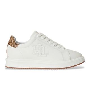 Lauren Ralph Lauren para mujer. 802P15844001 Zapatillas Ainsley con repujado de pitón blanco (37), Piel, Plano, Cordones, Casual