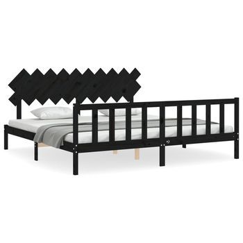Estructura De Cama Con Cabecero Madera Maciza Negro 200x200 Cm Vidaxl