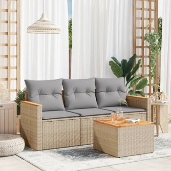 Conjunto De Sofás Jardín Con Cojines Beige Mezcla 4 Uds | Mueble Jardin Mesa Y Sillas Ratán Pe Cfw201078