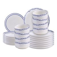 vajilla de 24 piezas de porcelana acabado esmaltado con borde decorativo para 8 personas hecho a mano comedor cocina blanco y azul amchur
