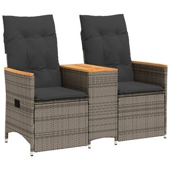 Sofá De Jardín Reclinable De 2 Plazas | Sofá De Exterior Con Mesa Ratán Pe Gris